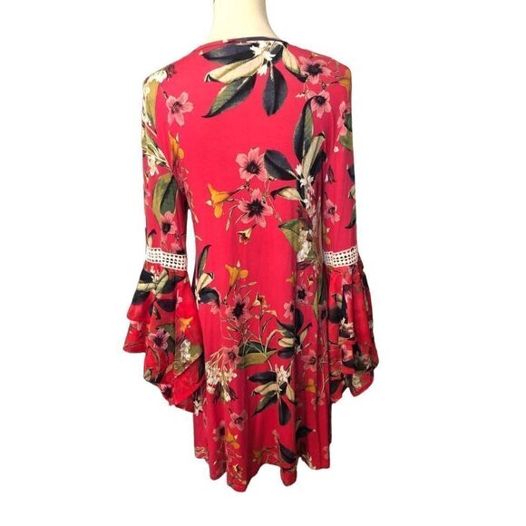Cupio Ladies Size M Pink Floral Flutter Bell Sleeve Knit Dress mixed media sleev - Picture 9 of 14
